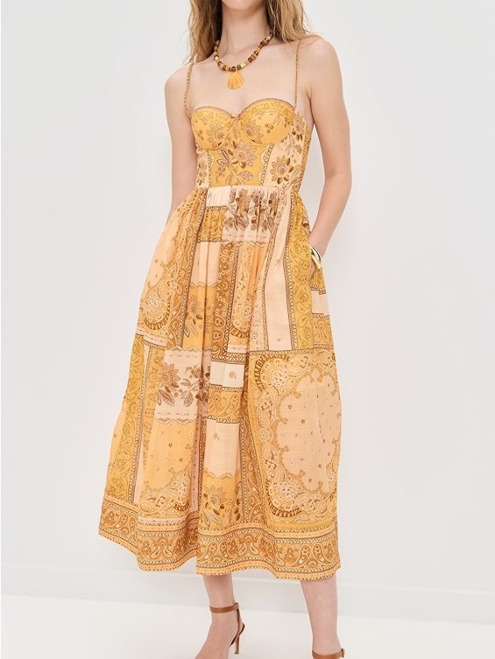 NWT Zimmermann Lucky Corset Dark Yellow Picnic Midi Dress